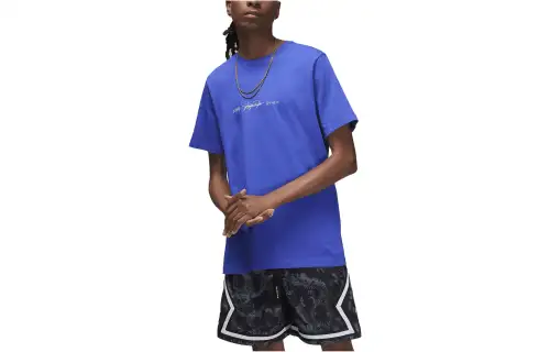 Jordan Sport T Shirts Men's Blue Crew Neck Moderate Straight Fit