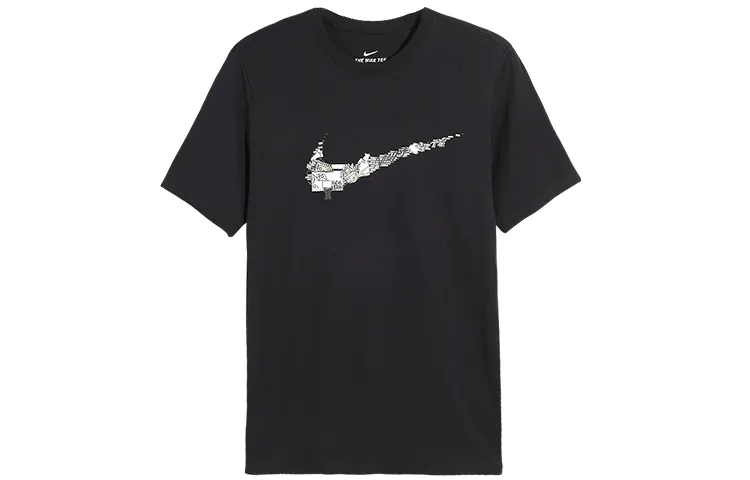 Nike T Shirts Men's Black Crew Neck Moderate Straight Fit