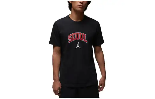 Jordan T Shirts Men's Black Crew Neck Moderate Straight Fit
