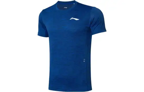 Li Ning Training Series T Shirts Men's Blue Crew Neck Moderate Straight Fit
