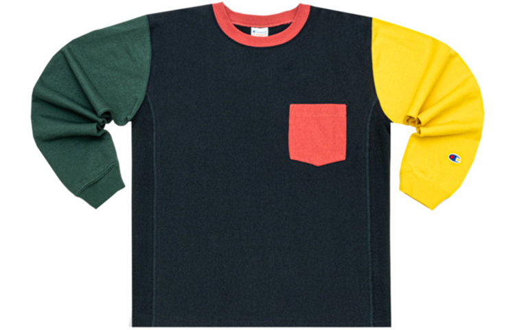 Champion Straight Fit Long Sleeved T Shirt Japan Version Unisex Dark Blue Patchwork
