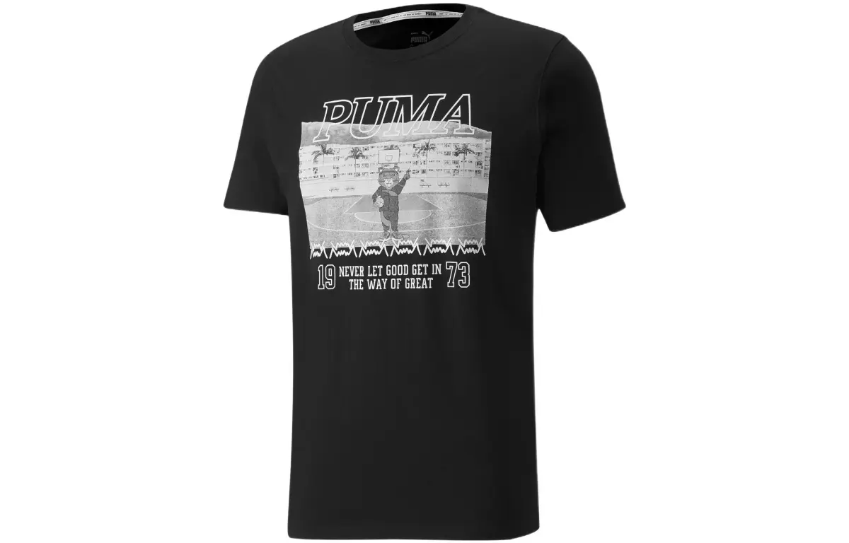 PUMA T-Shirts Men's Black Crew Neck Moderate Straight Fit