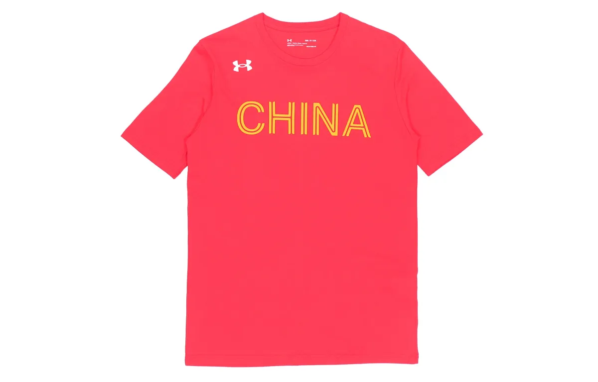 Under Armour T-Shirts Men's Red Crew Neck Moderate Straight Fit