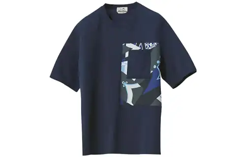 HERMES T Shirts Men's Blue Crew Neck Moderate Straight Fit