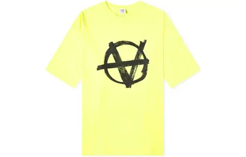 Vetements T Shirts Men's Yellow Crew Neck Moderate Straight Fit