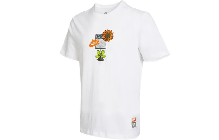 Nike T-Shirts Men's White Crew Neck Moderate Straight Fit