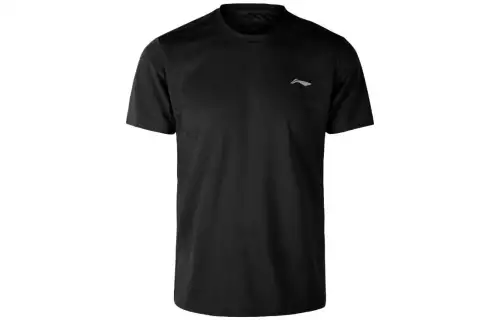 Li Ning T Shirts Men's Black Crew Neck Moderate Straight Fit