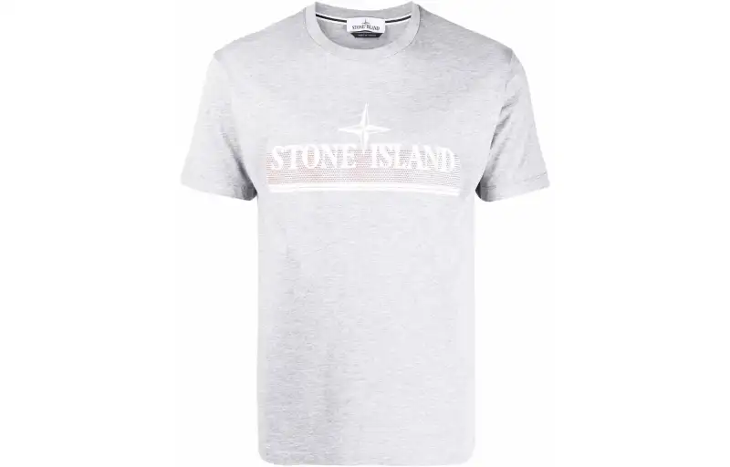 STONE ISLAND T Shirts Men's Gray Crew Neck Moderate Straight Fit