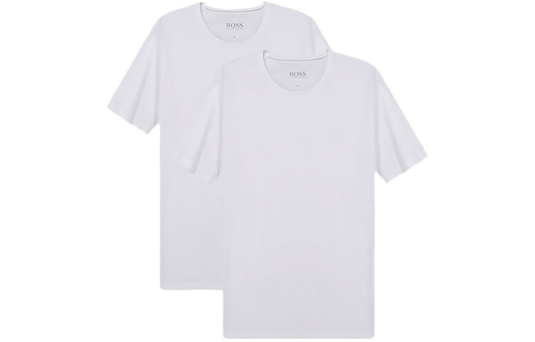 HUGO BOSS Хлопок Близовая базовая подкладка круглый воротник Футболка мужской стиль 2 куска белый