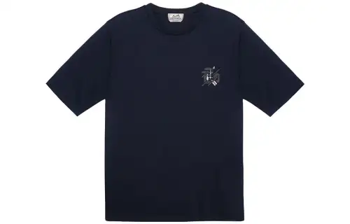 HERMES T Shirts Men's Blue Crew Neck Moderate Straight Fit
