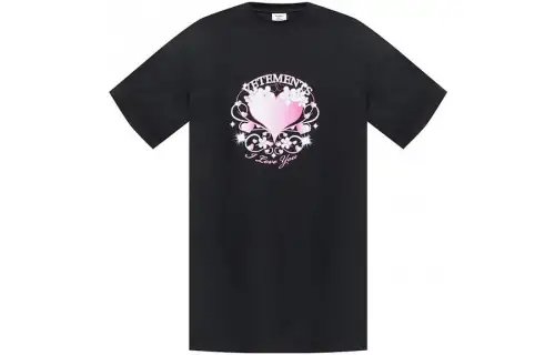 Vetements T Shirts Unisex Black Crew Neck Moderate Straight Fit