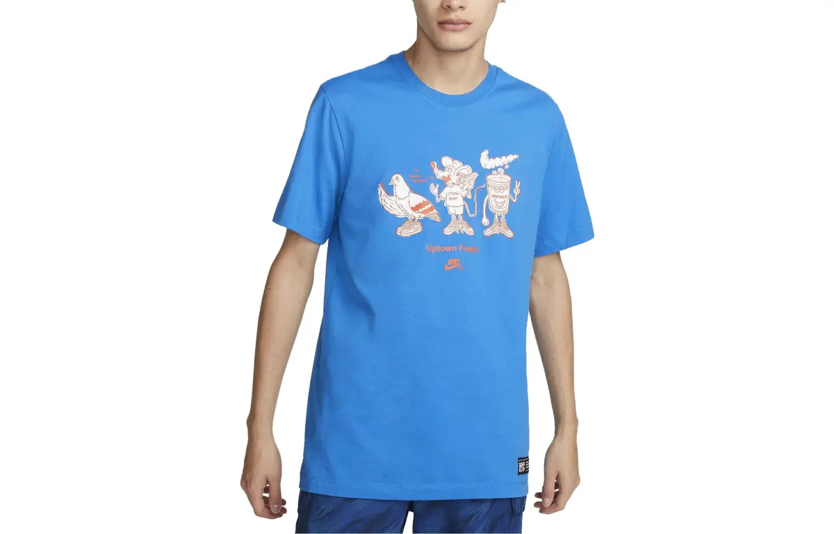 Nike T-Shirts Men's Blue Crew Neck Moderate Straight Fit