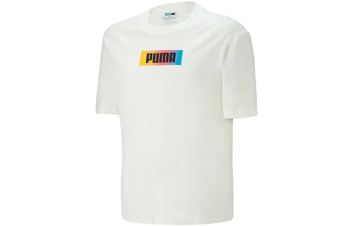 PUMA T-Shirts Unisex White Crew Neck Moderate Straight Fit