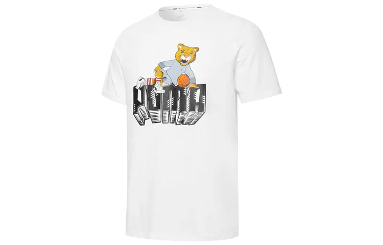PUMA T-Shirts Men's White Crew Neck Moderate Straight Fit