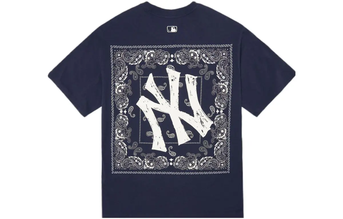 MLB Paisley T-Shirts Unisex Navy Blue Crew Neck Moderate