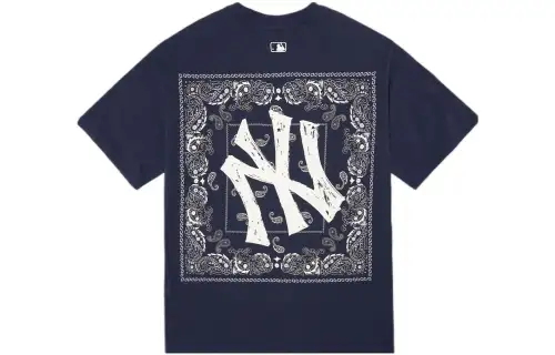 MLB Cashew Flower T Shirts Unisex Navy Blue Crew Neck Moderate Straight Fit