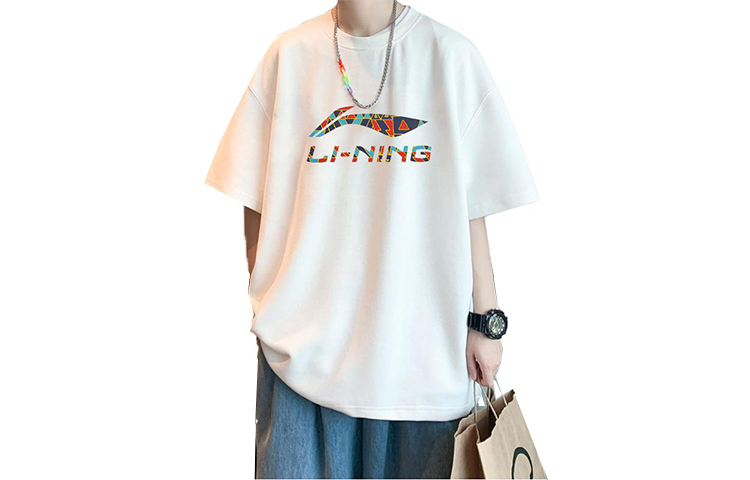 Li Ning, white short sleeve T-shirt with a round collar for men and women, with your logo imprint
