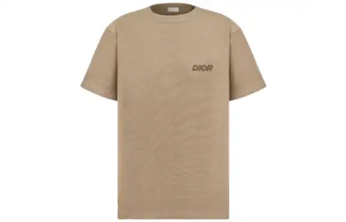 DIOR Letter Print Crew Neck Pullover Short Sleeved SS23 T Shirt Men's Beige