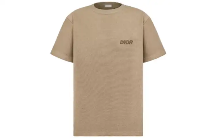 DIOR Letter Print Crew Neck Pullover Short Sleeved SS23 T Shirt Men's Beige