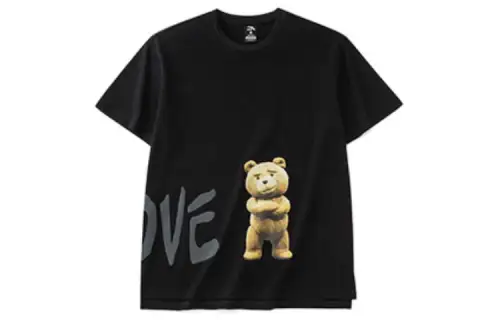 ANTA X Disney Teddy Bear T Shirts Unisex Black Crew Neck Moderate Straight Fit