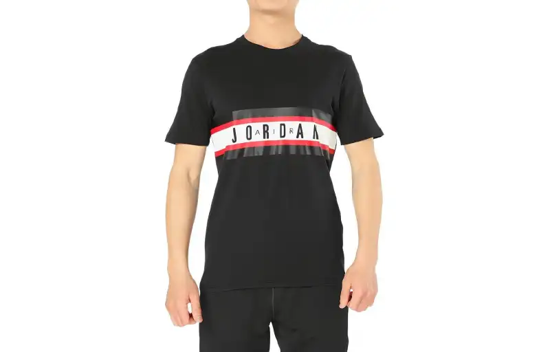 Jordan T Shirts Men's Black Crew Neck Moderate Straight Fit