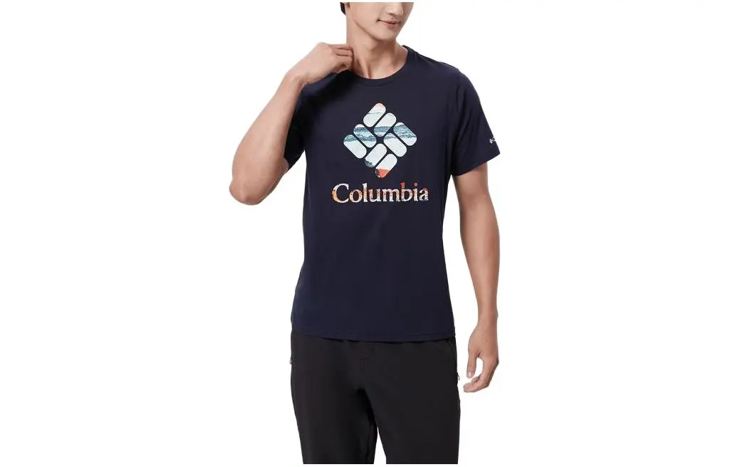 Columbia T-Shirts Men's Blue Crew Neck Moderate Straight Fit