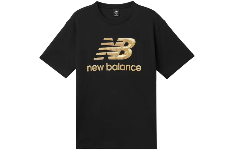 New Balance T Shirts Men's Black Crew Neck Moderate Straight Fit