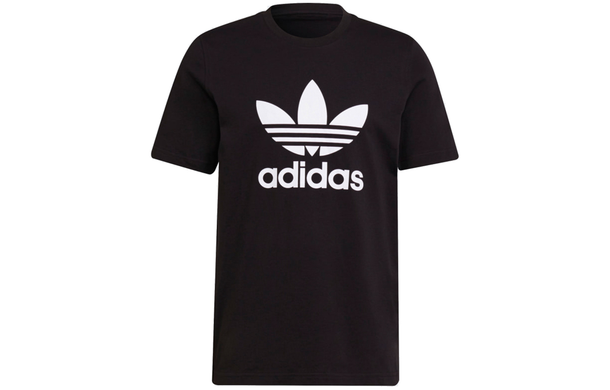 Adidas originals adicolor series clover Classics large logo print sports round neck short-sleeved American retro cotton T-shirt men's black