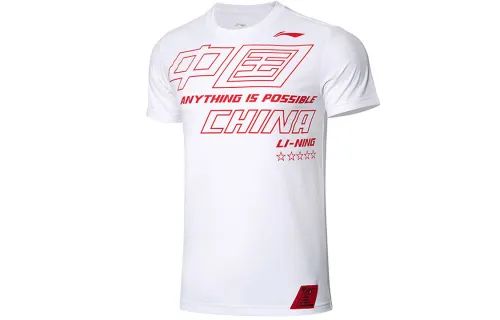 Li Ning Badminton Collection T Shirts Men's White Crew Neck Moderate Other