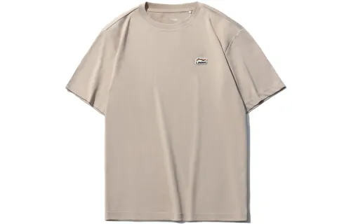 Li Ning Sports Fashion Collection T Shirts Men's Light White Purple Crew Neck Moderate Straight Fit