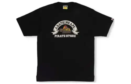 A BATHING APE T Shirts Men's Black Crew Neck Moderate Straight Fit