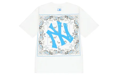 MLB Cashew Flower T Shirts Unisex White Crew Neck Moderate Straight Fit