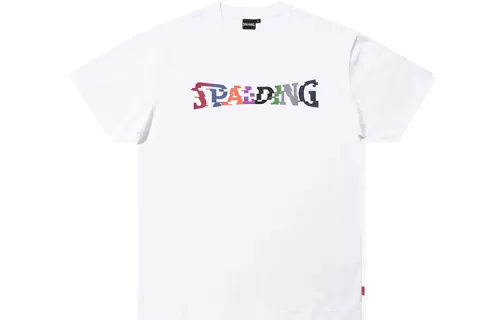 SPALDING Spalding, mosaic, white T-shirt with a round collar for leisure for men and women, sound effects, with your logo imprint, for beloved