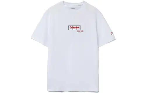 Li Ning T Shirts Men's White Crew Neck Moderate Straight Fit