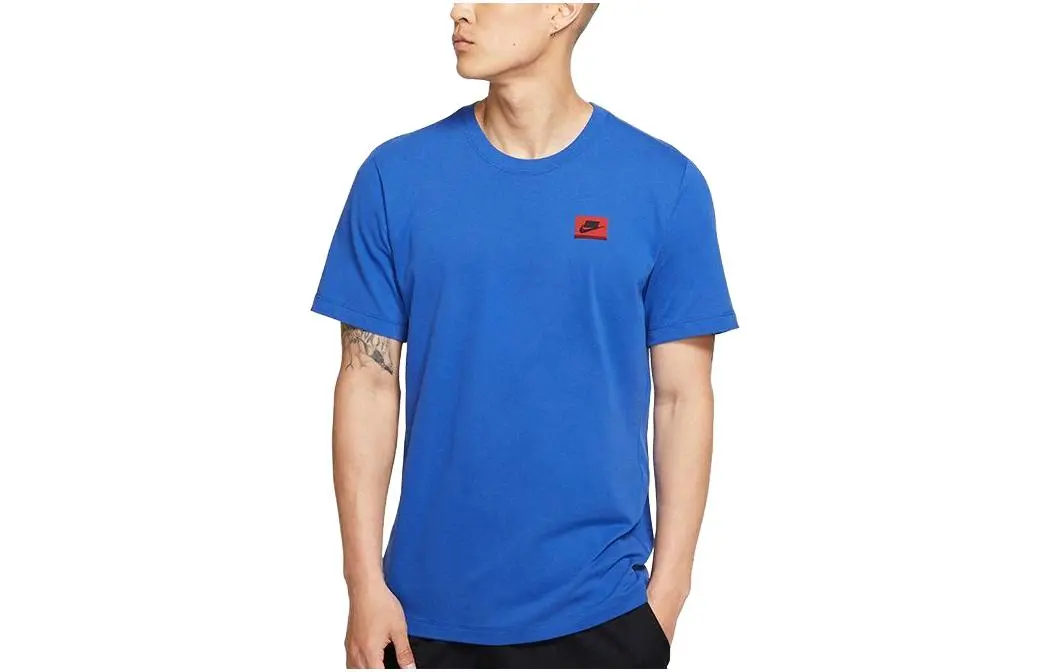 Nike T-Shirts Men's Blue Crew Neck Moderate Straight Fit