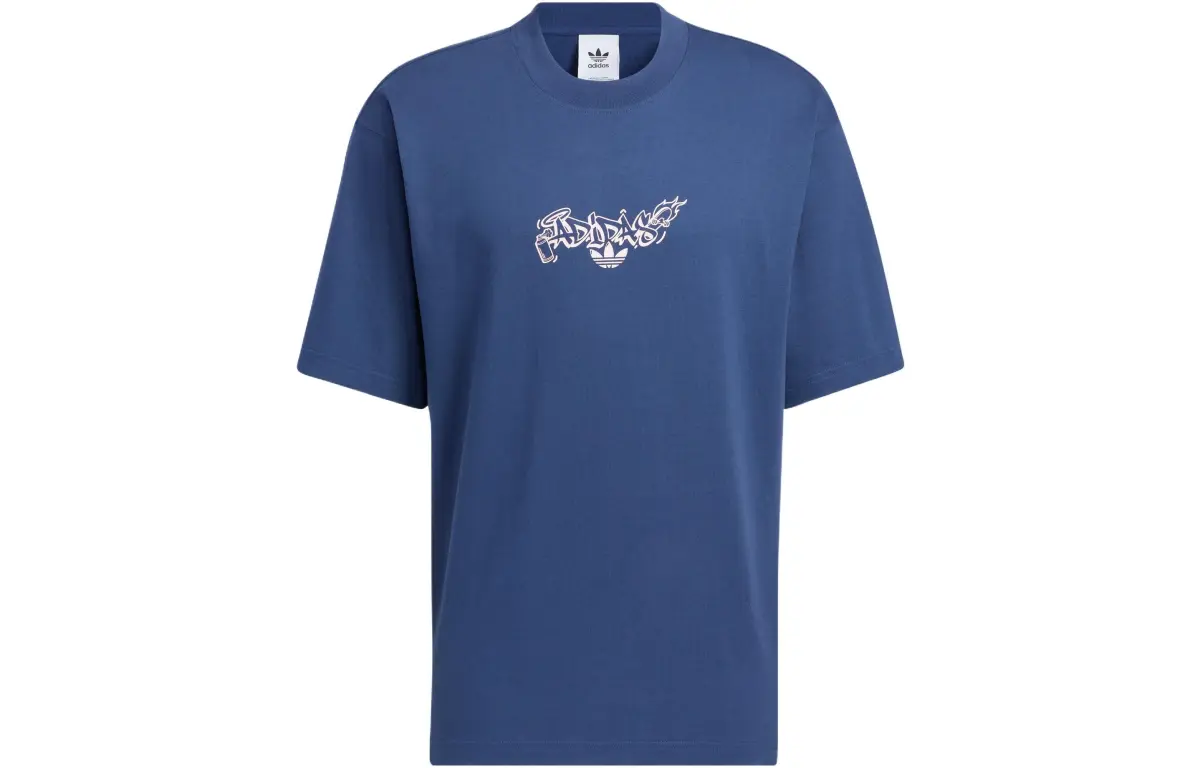 Adidas Originals T-Shirts Unisex Blue Crew Neck Moderate Straight Fit