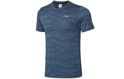 Li Ning Running Collection T Shirts Men's Pirate Blue Crew Neck Moderate Straight Fit