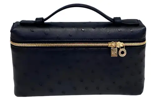 Loro Piana ExtraPocket Ostrich Leather Box Bag, One Shoulder Handbag, Crossbody Bag Women's Black