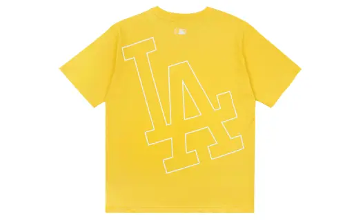 MLB Los Angeles Dodgers T Shirts Unisex Yellow Crew Neck Moderate Straight Fit