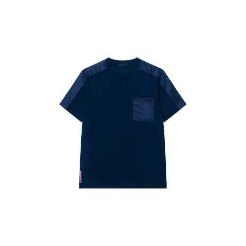 PRADA T Shirts Men's Dark Blue Crew Neck Moderate Straight Fit