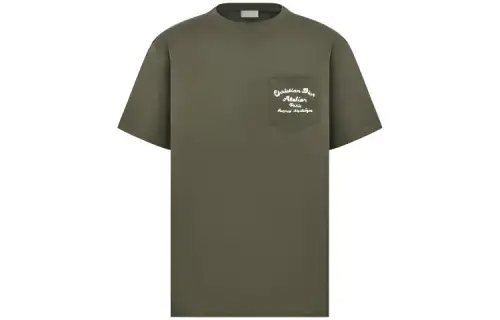 DIOR Back Letter Print Crew Neck Pullover Short Sleeved SS22 T Shirt Men's Dark Green