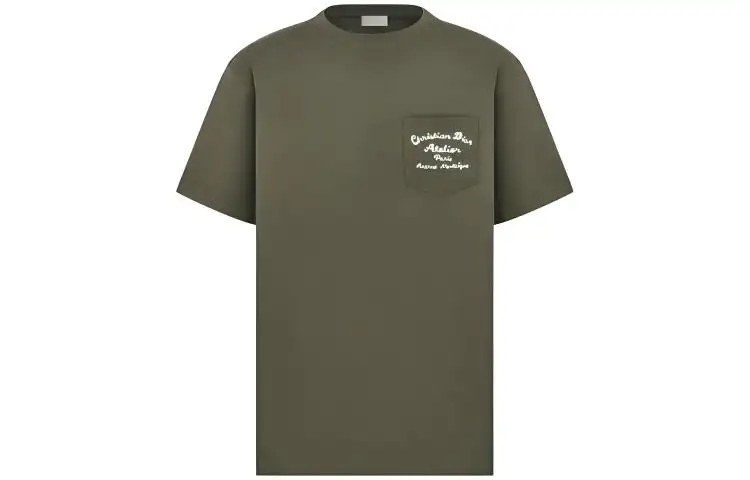 DIOR Back Letter Print Crew Neck Pullover Short Sleeved SS22 T Shirt Men's Dark Green