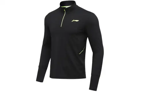 Li Ning Running Collection T Shirts Men's Black Stand Collar Moderate Straight Fit