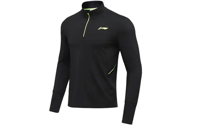 Li Ning Running Collection T Shirts Men's Black Stand Collar Moderate Straight Fit
