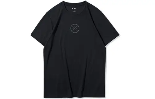 Li Ning T Shirts Men's Black Crew Neck Moderate Straight Fit