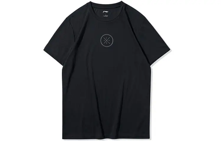 Li Ning T Shirts Men's Black Crew Neck Moderate Straight Fit