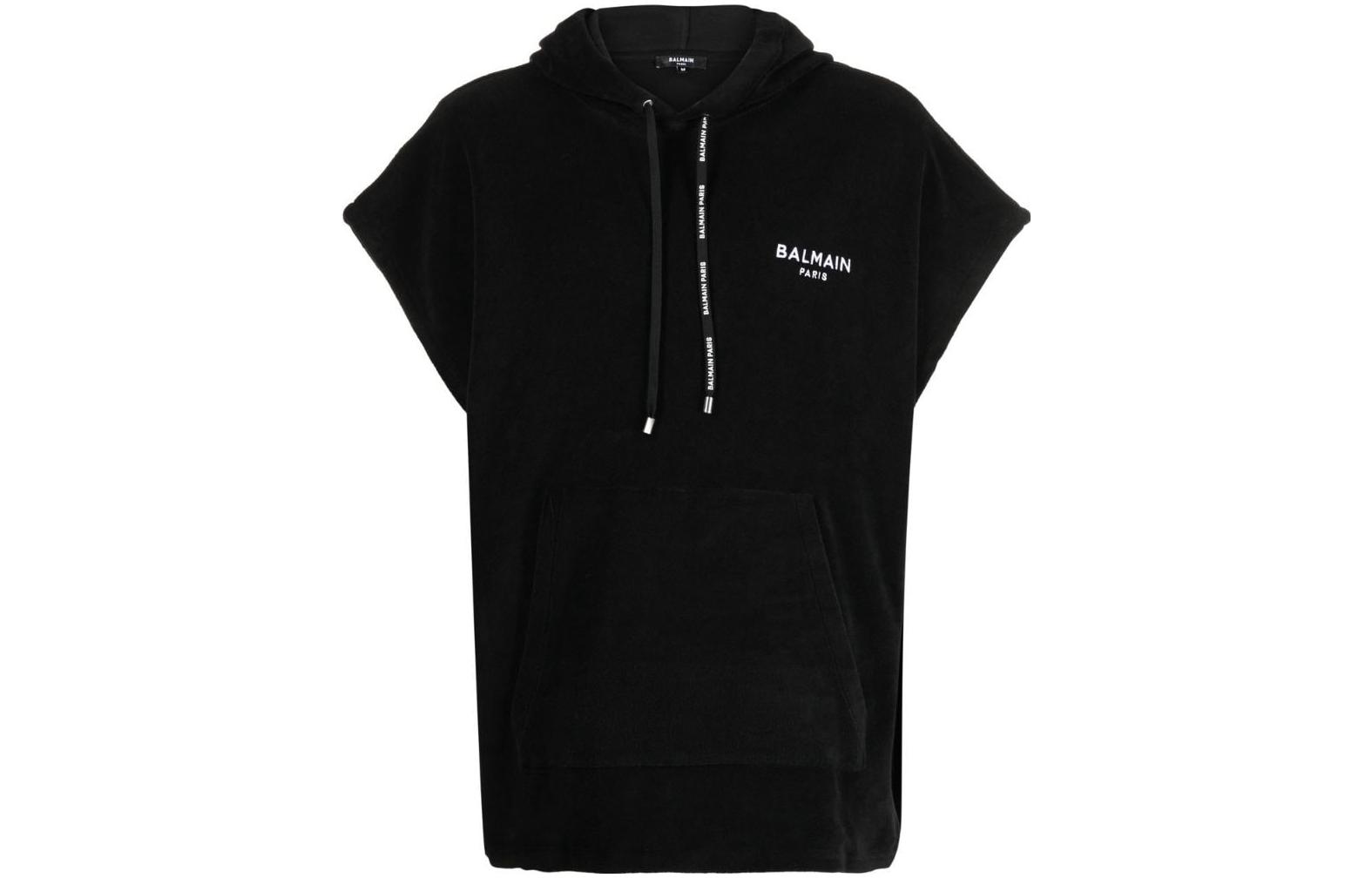 Мужская футболка BALMAIN с капюшоном (черная)