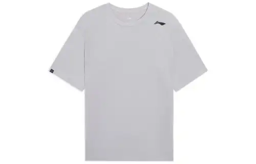Li Ning Fitness Series T Shirts Men's Gray Crew Neck Moderate Straight Fit