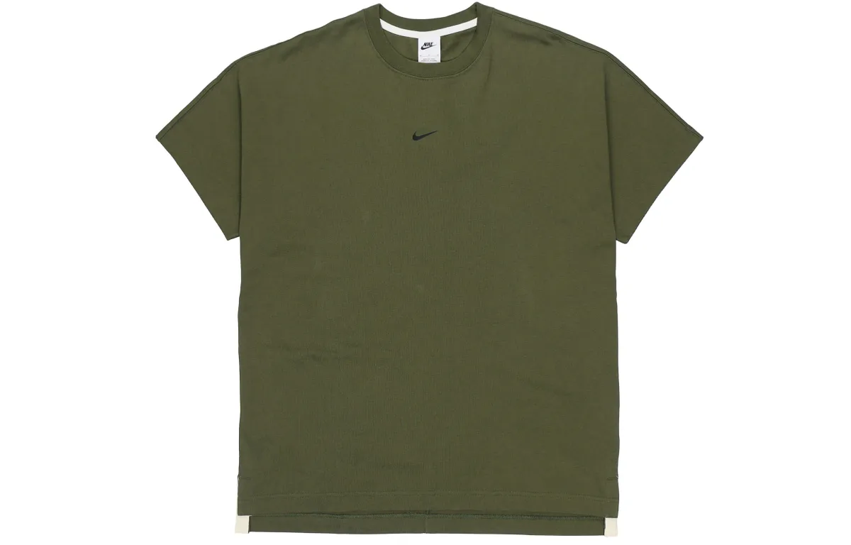Nike T-Shirts Men's Army Green Crew Neck Moderate Straight Fit
