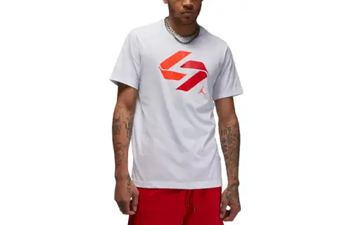 Jordan T Shirts Men's White Crew Neck Moderate Straight Fit